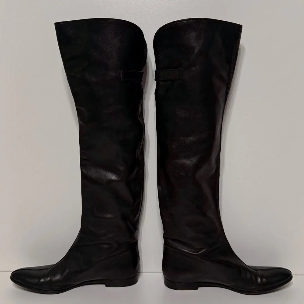 Sergio Rossi Knee High Tall Boots with Side Buckle Detail